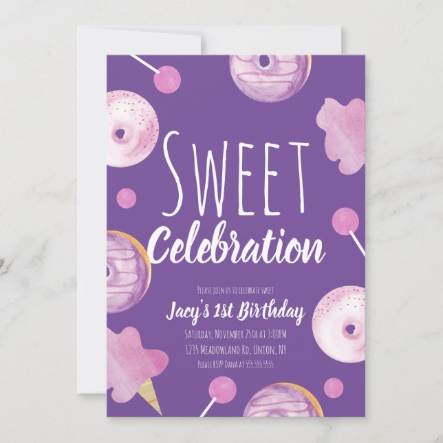 Sweet Candy Birthday Donut Pink Girls Party (Vorderseite)