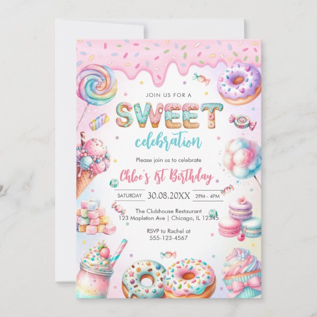 Sweet Candy Birthday Party Invitation (Devant)