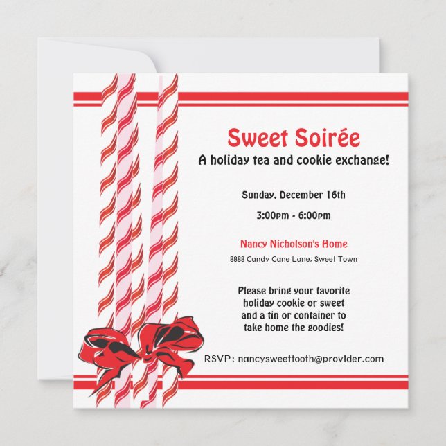 Sweet Candy Cane Holiday Party Einladung (Vorderseite)