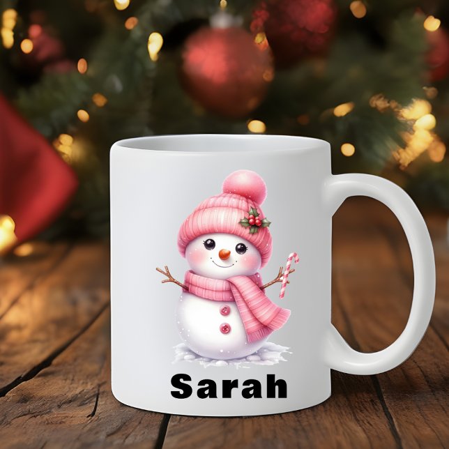 Sweet Candy Cane Pink Snowman Weihnachten Kaffeetasse (Sweet Candy Cane Pink Snowman Christmas Coffee Mug)
