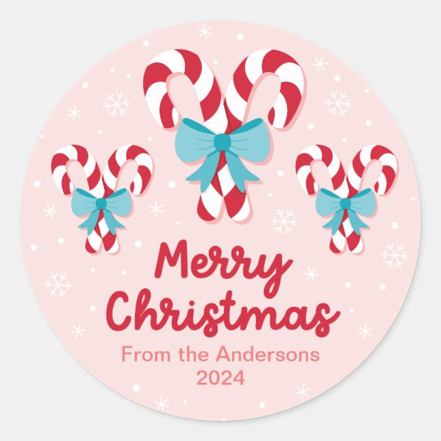 Sweet Candy Canes and Bows Weihnachten Runder Aufkleber (Vorderseite)