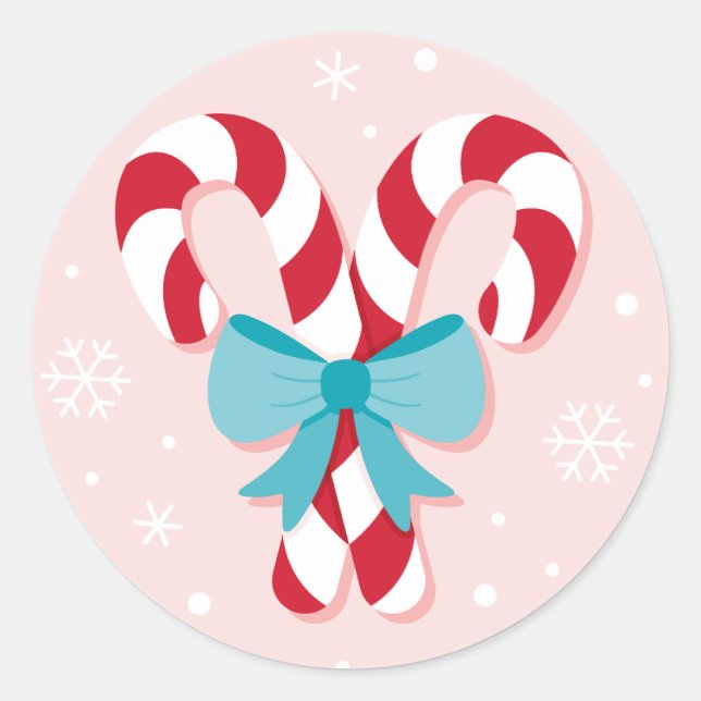 Sweet Candy Canes and Bows Weihnachten Runder Aufkleber (Vorderseite)