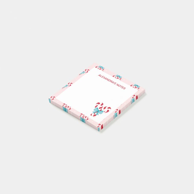 Sweet Candy Canes and Bows Weihnachtsmuster Post-it Klebezettel (angewinkelt)