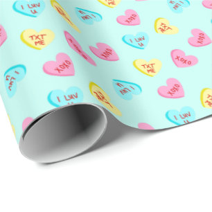 Sweet Candy Hearts mit Worten Blue Valentine's Day Geschenkpapier