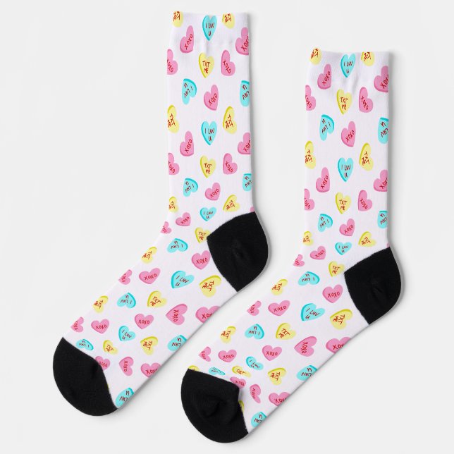 Sweet Candy Hearts Valentines Day Socken (Linkes Detail)