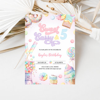 Sweet Candy Land Ice Creme Girls 5th Birthday Einladung
