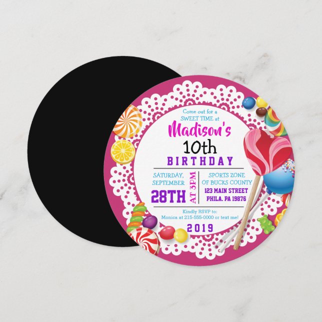 SWEET CANDY ROUND Anniversaire Fête Invitation (Devant / Derrière)