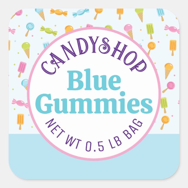 Sweet Candy Shop Ice Crème Bleu Sticker Étiquette (Devant)