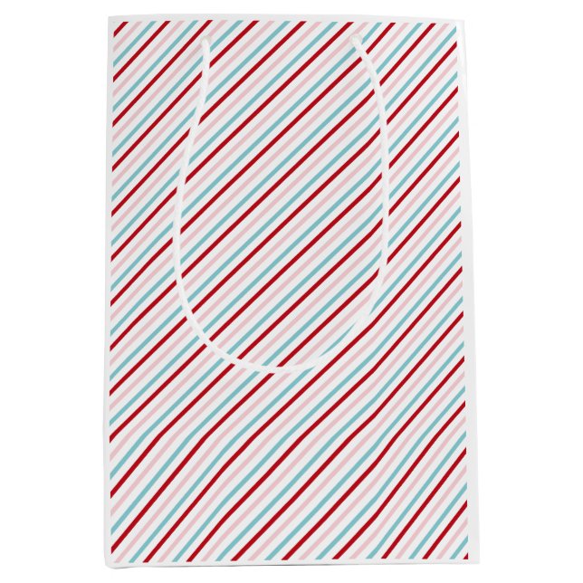 Sweet Candy Stripe Red Pink Blue Holiday/Bday  Mittlere Geschenktüte (Vorderseite)