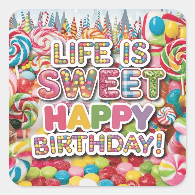 Sweet Candyland Birthday Design - Spaß & Farben Quadratischer Aufkleber (Vorderseite)