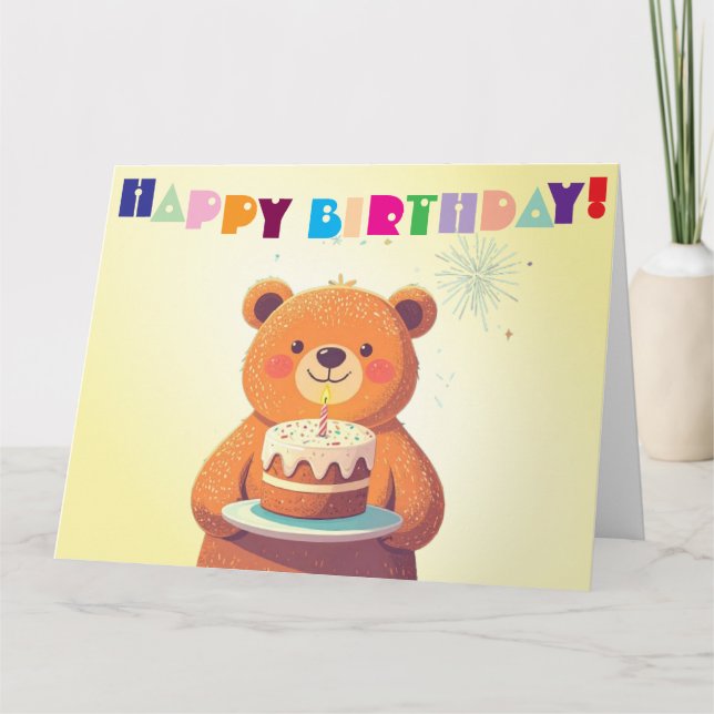 Sweet Cartoon Bear Birthday Card Karte (Vorderseite)