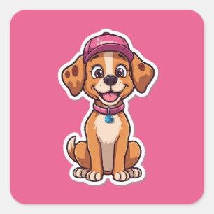 Sweet Cartoon Dog - Happy Puppy in Cap Sticker