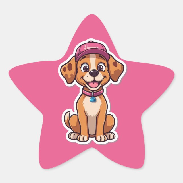 Sweet Cartoon Dog - Happy Puppy in Cap Sticker (Vorderseite)