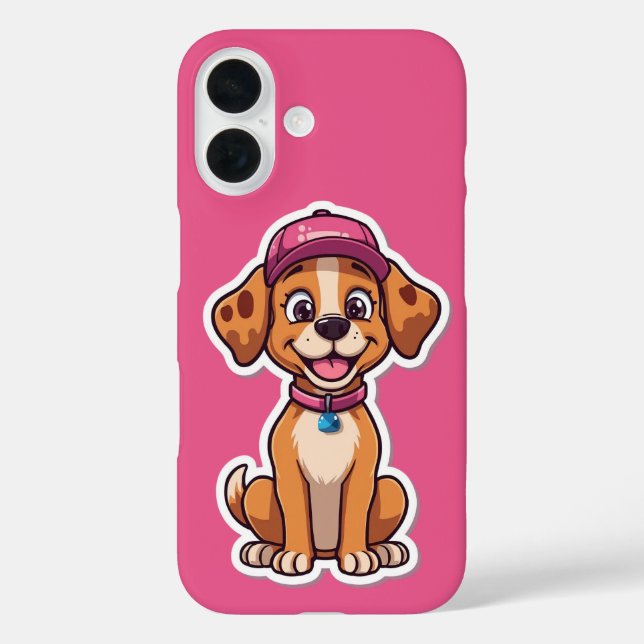 Sweet Cartoon Dog - Happy Puppy in Cap Sticker iPhone 16 Hülle (Rückseite)