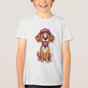 Sweet Cartoon Dog - Happy Puppy in Cap Sticker Tri-Blend Shirt