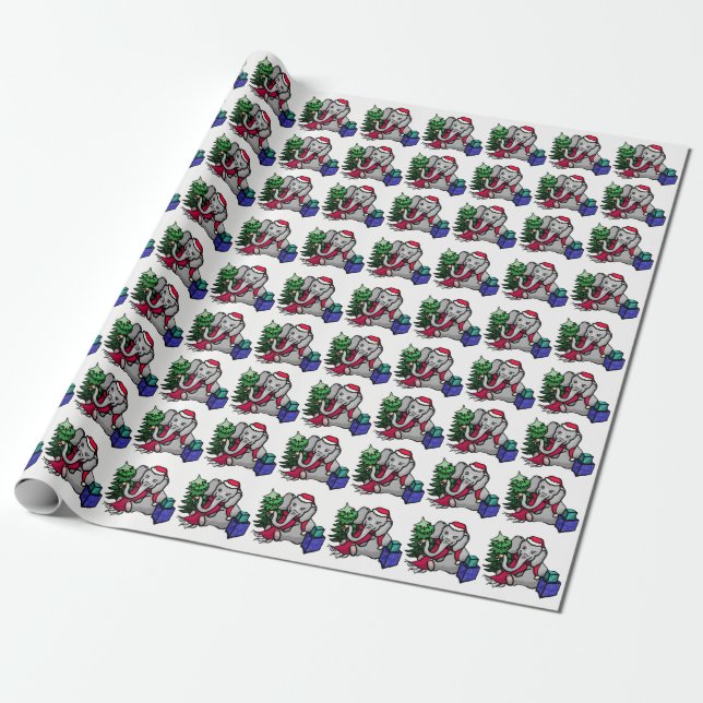 Sweet Cartoon Elephants on Snow White Ground Xmas Geschenkpapier (Ungerollt)