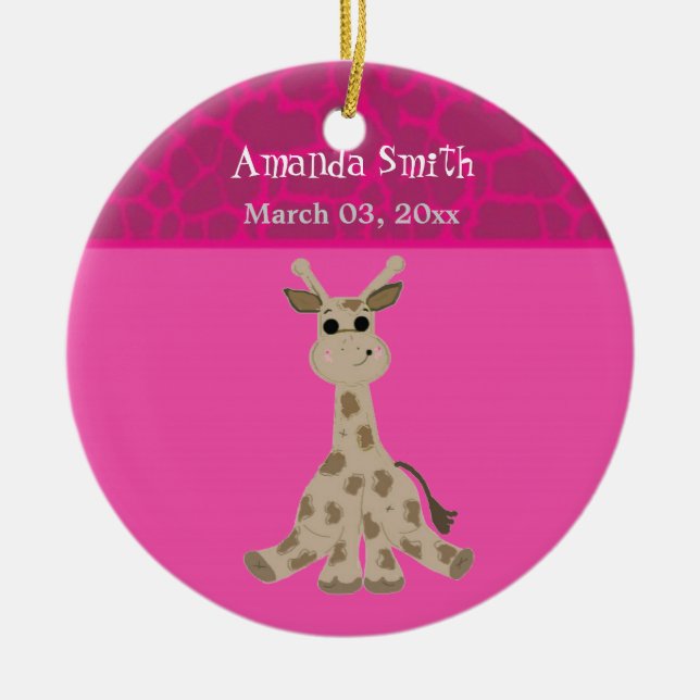 Sweet Cartoon Giraffe Baby Ankündigung Keramikornament (Vorne)