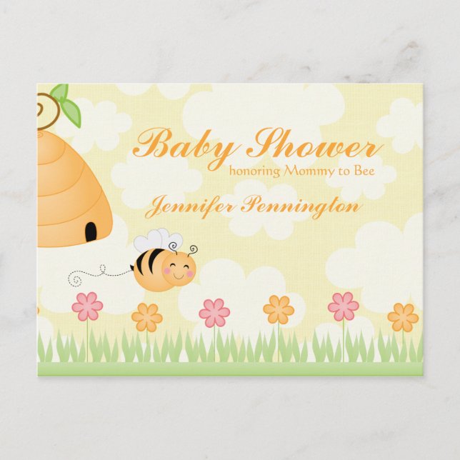 Sweet Cartoon Hummel Babydusche Einladung (Vorderseite)