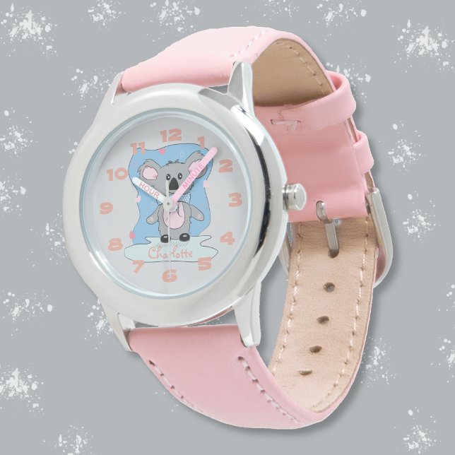 Sweet Cartoon rose Koala montre enfant (Cute koala kid watch with name . )