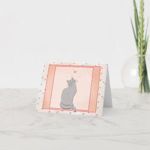 Sweet Cat and Butterfly Feminine Greeting Card Dankeskarte