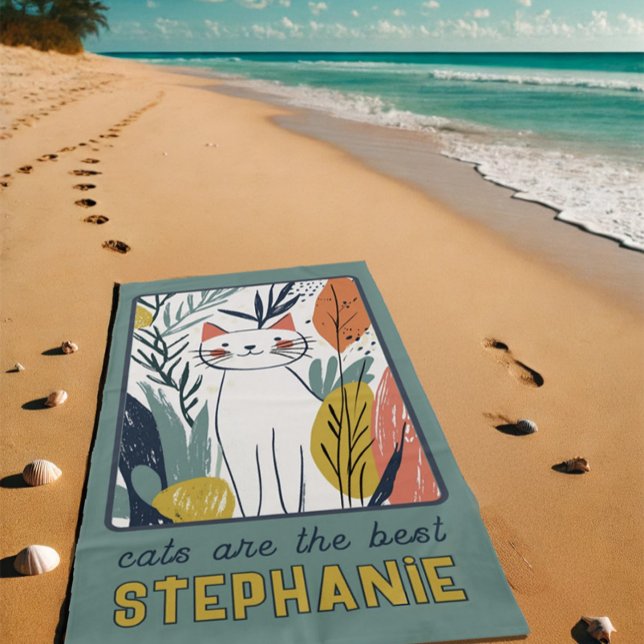 Sweet Cat Illustration Personalisiert Strandtuch (Von Creator hochgeladen)