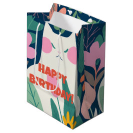 Sweet Cat und Blume Happy Birthday Mittlere Geschenktüte