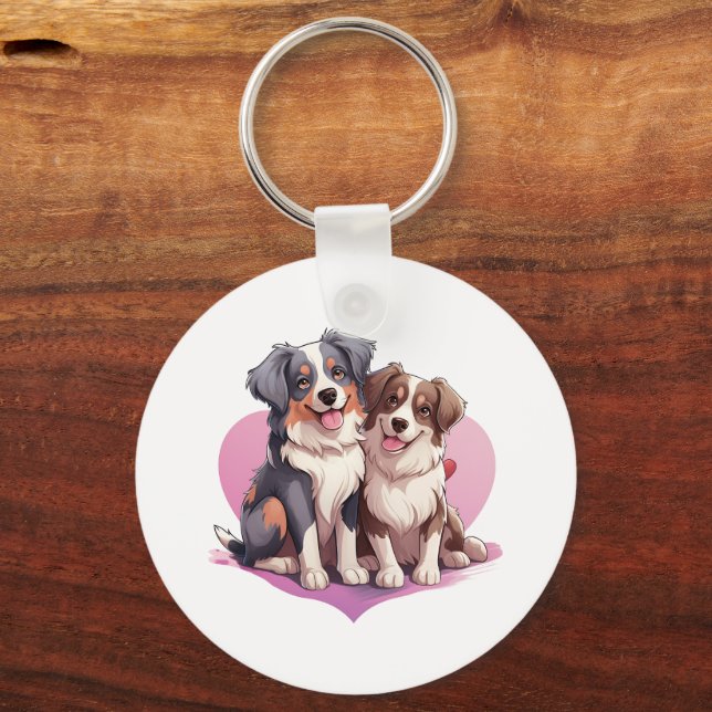 Sweet Cavalier Spaniel Couple im Herzen Schlüsselanhänger (Vorderseite)