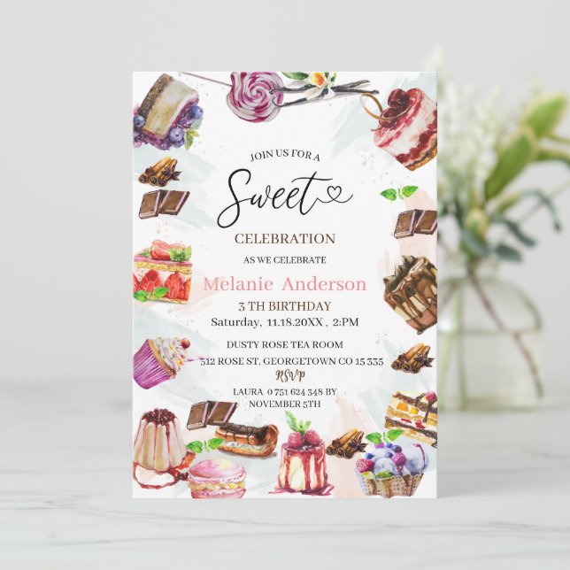 Sweet Celebration Baby Dusche Geburtstag Einladung (Stehend Vorderseite)