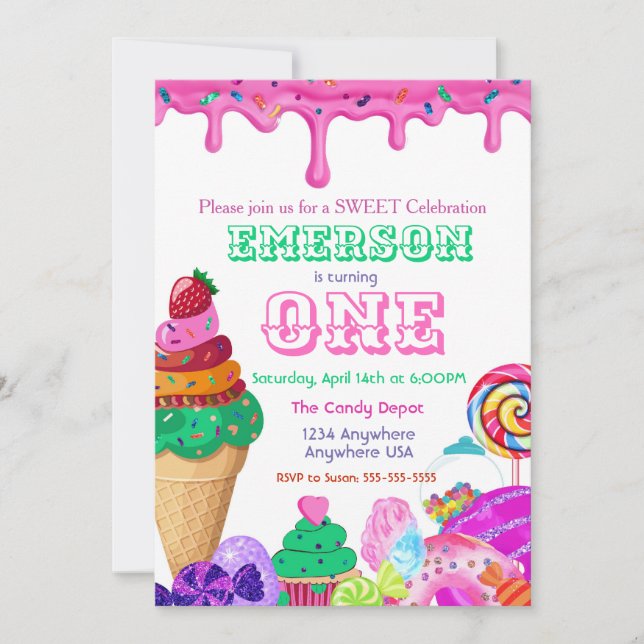 Sweet Celebration, Candyland, Candy-Süßigkeiten do Einladung (Vorderseite)