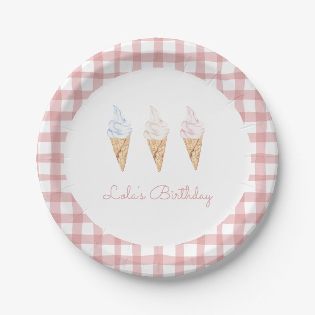 Sweet Celebration Ice Creme Pink Geburtstag Pappteller (Vorderseite)