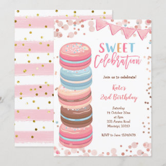 Sweet Celebration Macaroon Girl Birthday Party Einladung