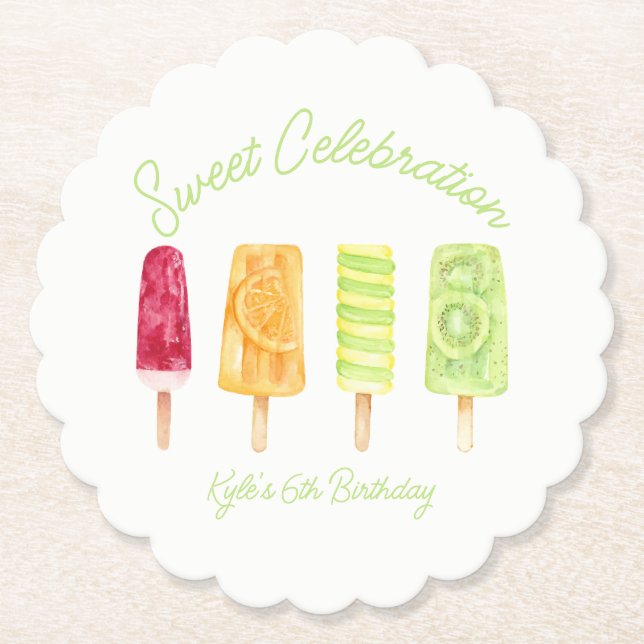 Sweet Celebration Popsicle Birthday Untersetzer (Vorderseite)