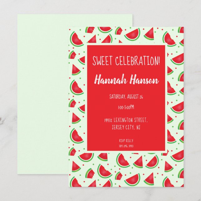 Sweet Celebration Watermelon Muster Grün Einladung (Vorne/Hinten)