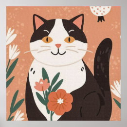 Sweet Charming Kitty mit Blume Poster