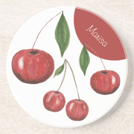 Sweet Cherries Aquarellbilder Mit Monogramm Getränkeuntersetzer
