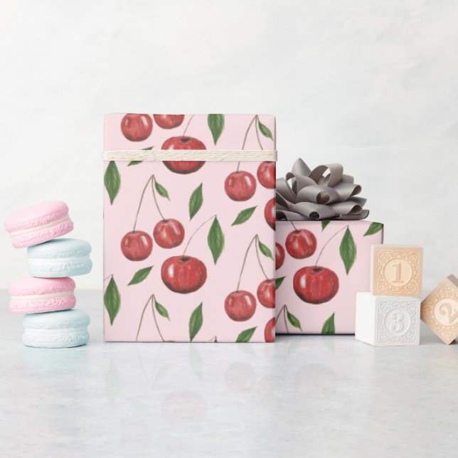 Sweet Cherries Illustrationsmuster für Wasserfarbe Geschenkpapier (Babyparty)
