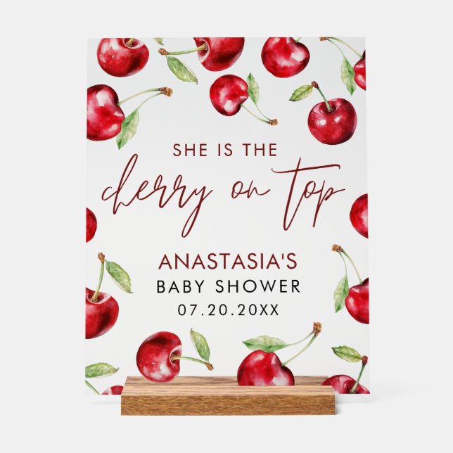 Sweet Cherry auf Top Baby Dusche Acrylschild (Vorderseite)