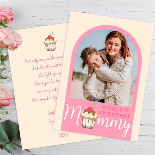 Sweet Cherry auf Top Cupcake Mothers Day Foto Card Einladung (Von Creator hochgeladen)