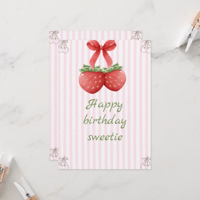 Sweet Cherry Birthday - Rosa & Weiß Elegance Einladung (Vorderseite/Rückseite Beispiel)