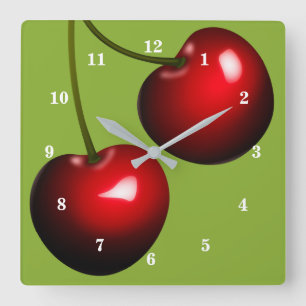Sweet Cherry Clock - Farbe auswählen Quadratische Wanduhr