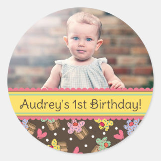 Sweet Cherry Cupcakes Girl Birthday Foto Sticker