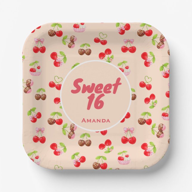 Sweet Cherry Dessert Birthday Pattern Cute Party  Pappteller (Vorderseite)