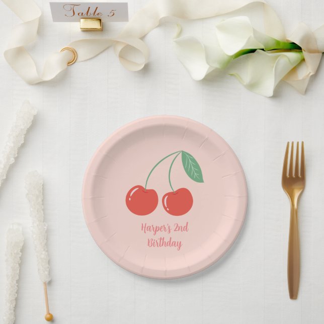 Sweet Cherry Geburtstagsparty Themenpapier Platte Pappteller (Hochzeit)