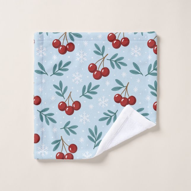 ❄️ Sweet Cherry Snowfall Collection Badhandtuch Set (Waschlappen)