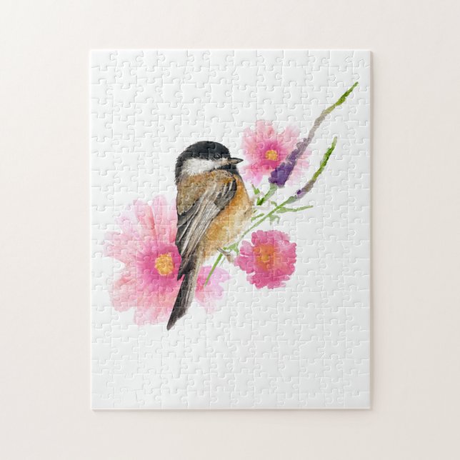 Sweet Chickadee Watercolor Art (Vertikal)