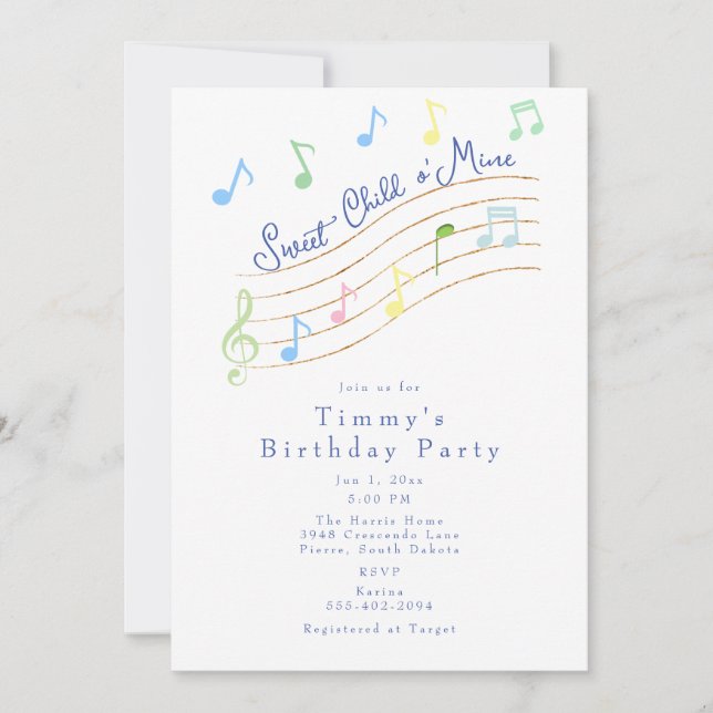 Sweet Child of Mine Invitation d'anniversaire musi (Devant)