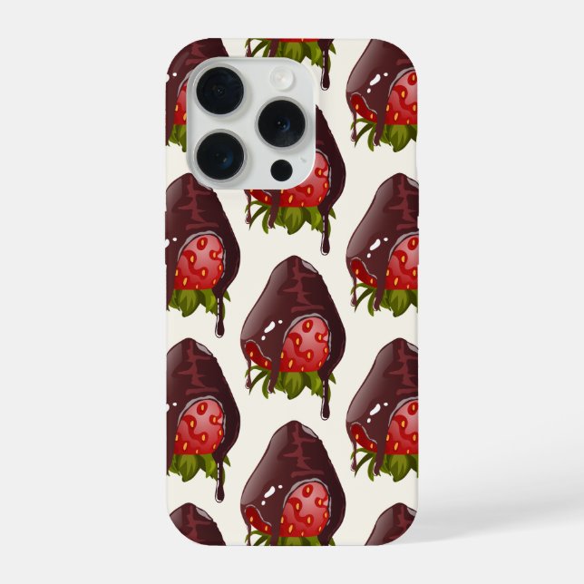 Sweet Chocolate Covered Strawberry Pattern Cream iPhone 15 Pro Hülle (Rückseite)