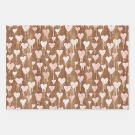 Sweet Chocolate Hearts Cream Brown Pink Glitter Geschenkpapier Set