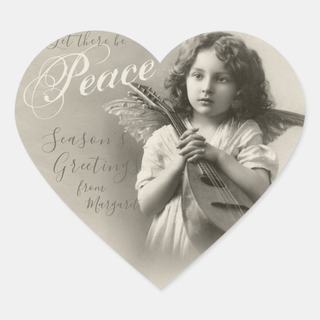 Sweet Christmas Peace Engel CC1072 Antikes Foto Herz-Aufkleber (Vorderseite)