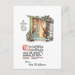 Sweet Christmas Robin am Snowy Window Postkarte